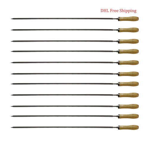 Stainless Steel Square And Flat Shape BBQ Grill Skewers With Wood Handle