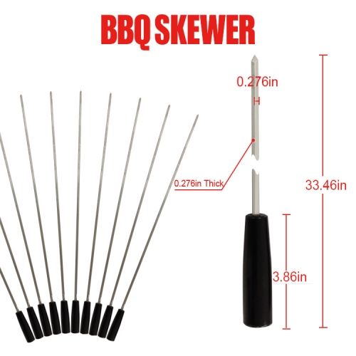 BBQ Skewers With Handle Sticks Stainless Steel Square Tools Set