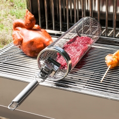 Stainless Steel Wire Mesh Barbecue Net Tube Cylindrical BBQ Grill Rolling Grilling BBQ Basket