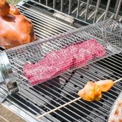 Stainless Steel Wire Mesh Barbecue Net Tube Cylindrical BBQ Grill Rolling Grilling BBQ Basket