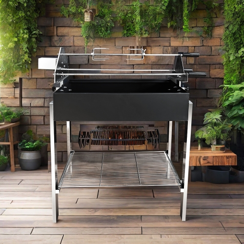 Adjustable Height Charcoal Spit with Stainless Steel Three Rods Souvla Cypriot Greek Rotisserie BBQ Grill