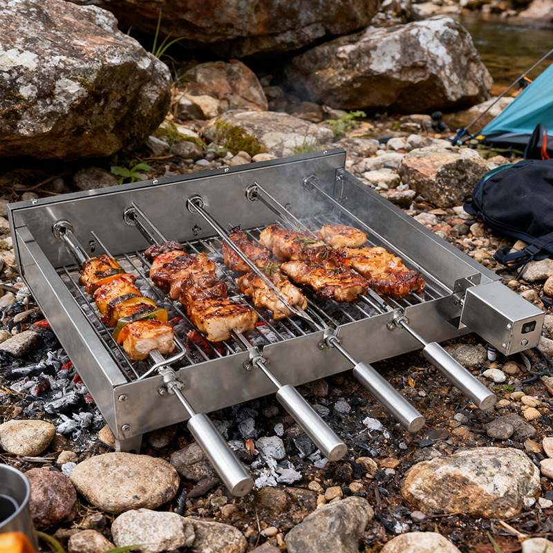 Stainless steel Brazilian style rotisserie grill top system