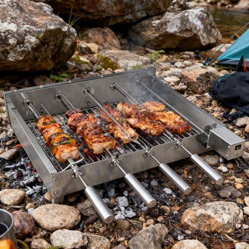 Stainless steel portable outdoor barbecue camping three toothed fork grill set