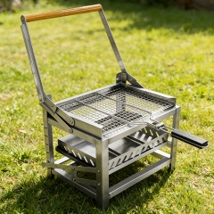 Outdoor camping stainless steel adjustable carbon fire height flip grill with mesh grill