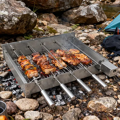 Stainless steel Brazilian style rotisserie grill top system