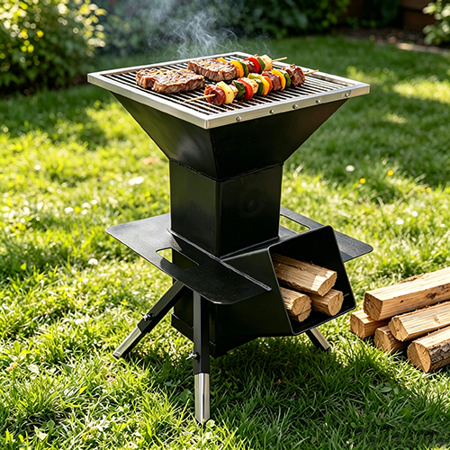 Outdoor Family Backyard Party Commercial Black Rocket Barbecue Stove