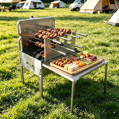 Premium Stainless Steel Charcoal BBQ Grill Rotisserie Cypriot Foukou Automatic Large Spit Roaster Outdoor Garden Party Souvla