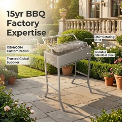 Outdoor camping picnic 360 ° rotating basket stainless steel charcoal grill