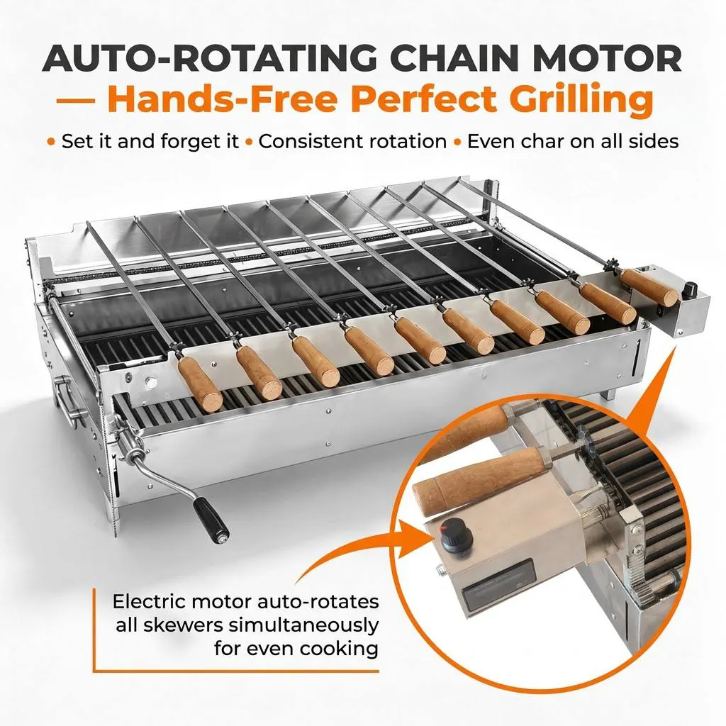 Professional Cyprus-Style Chain Rotisserie BBQ Grill: The Ultimate Precision Tool for Authentic Souvlaki & Kebab