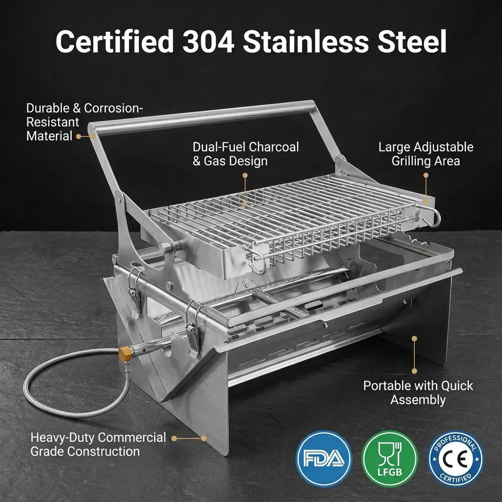 Outdoor portable gas charcoal flip barbecue grill-Professional Dual-Fuel Stainless Steel Grill: The Ultimate Solution for Urban & Outdoor BBQ Markets