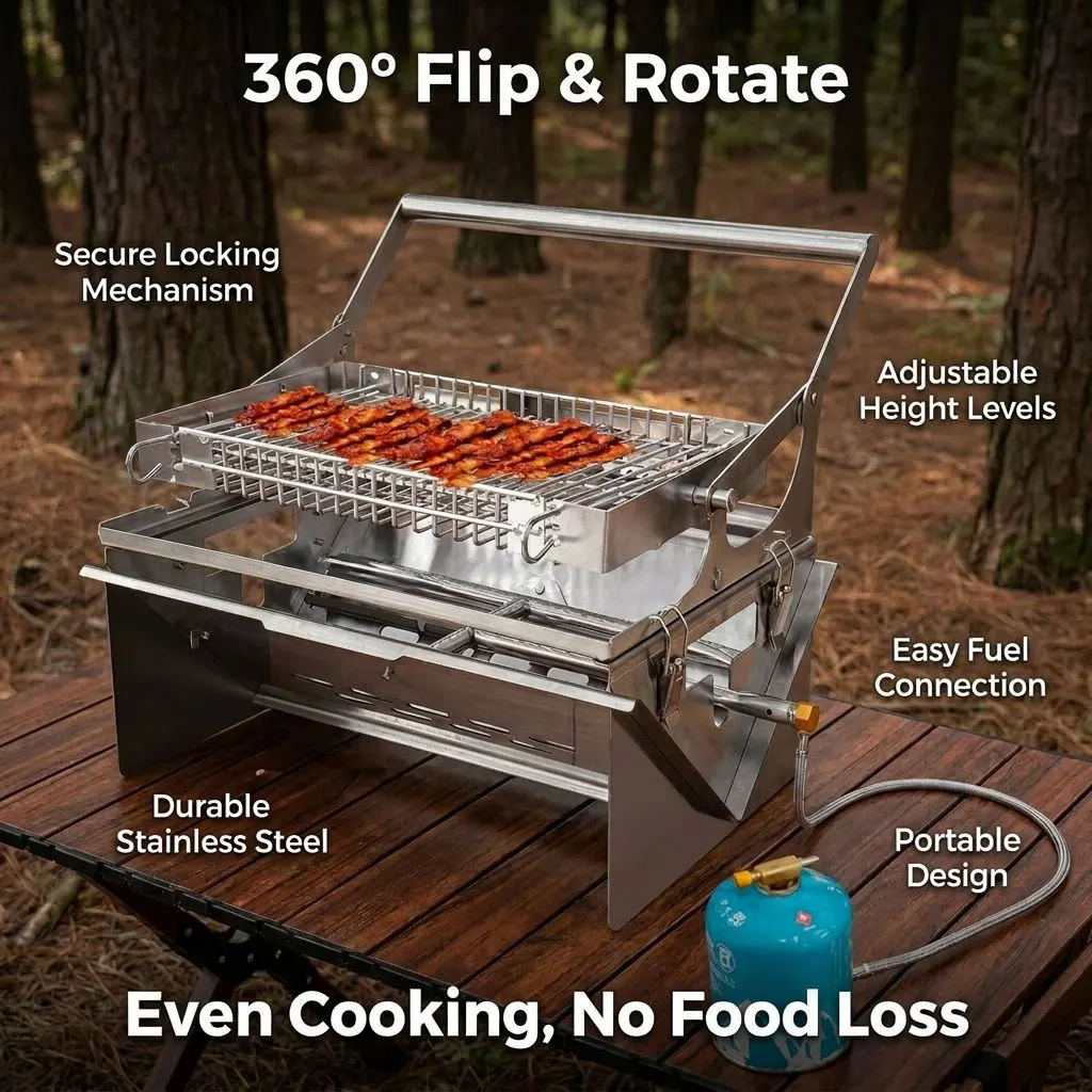 Outdoor portable gas charcoal flip barbecue grill-Professional Dual-Fuel Stainless Steel Grill: The Ultimate Solution for Urban & Outdoor BBQ Markets