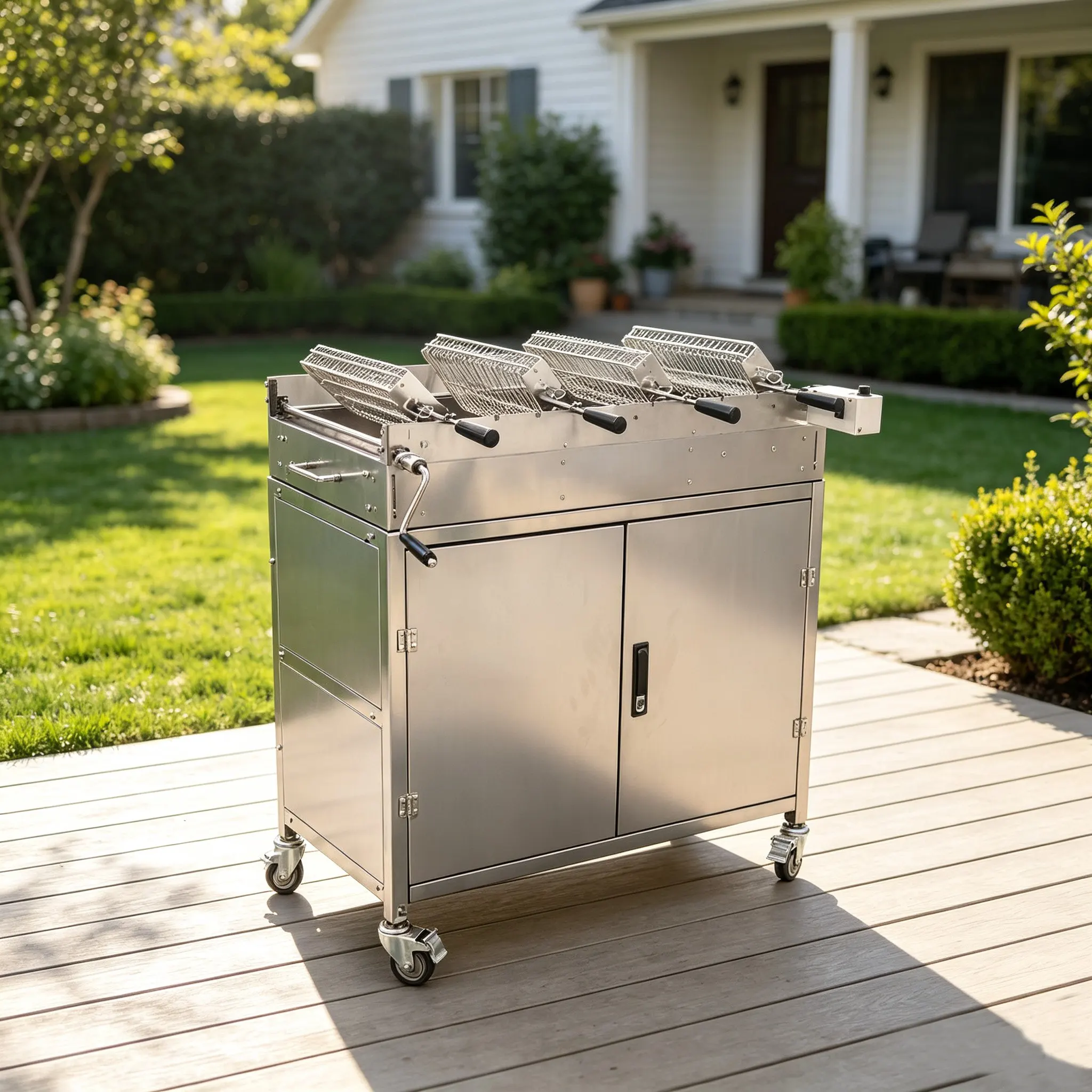 Heavy-Duty 4-Basket Rotisserie BBQ Station: Maximum Productivity with Precision Heat Control