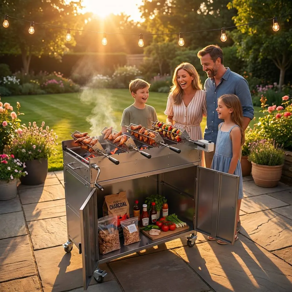 Heavy-Duty 4-Basket Rotisserie BBQ Station: Maximum Productivity with Precision Heat Control