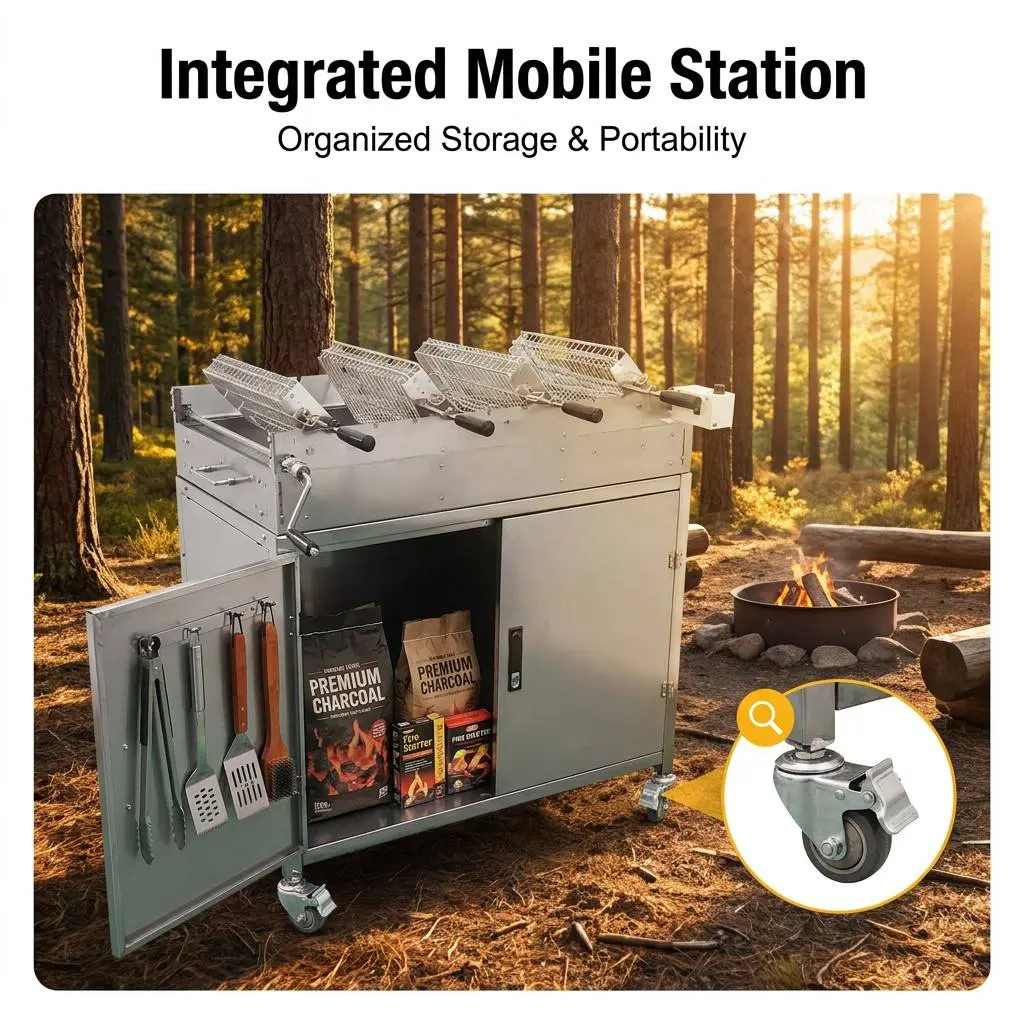 Heavy-Duty 4-Basket Rotisserie BBQ Station: Maximum Productivity with Precision Heat Control