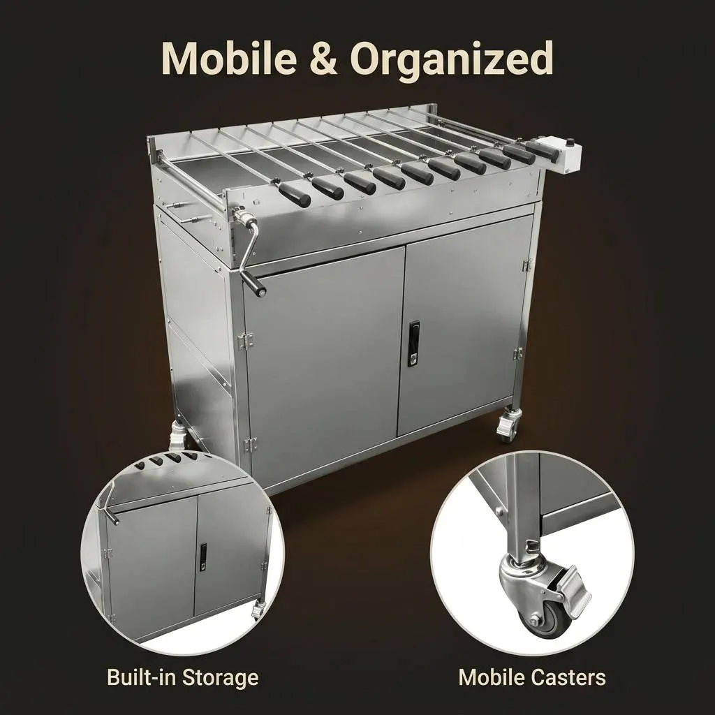 Cyprus-Style Stainless Steel Chain Barbecue Grill with Storage, Suitable for Family Gatherings, Outdoor Use, and Commercial Settings