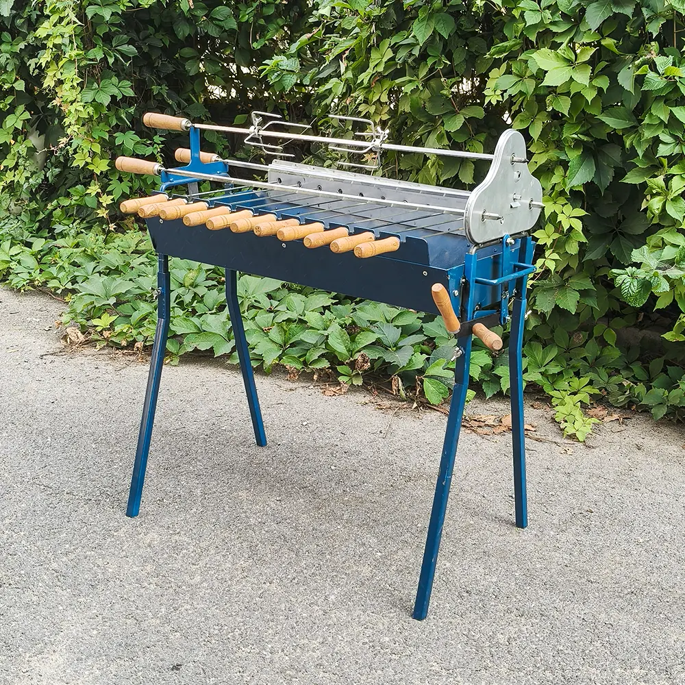 Cyprus Style Foukou Electric Rotisserie Charcoal Grill: Height-Adjustable Lift & 14-Skewer Kebab + Souvla Configuration