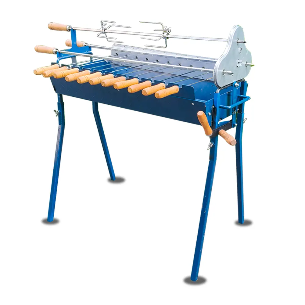 Cyprus Style Foukou Electric Rotisserie Charcoal Grill: Height-Adjustable Lift & 14-Skewer Kebab + Souvla Configuration