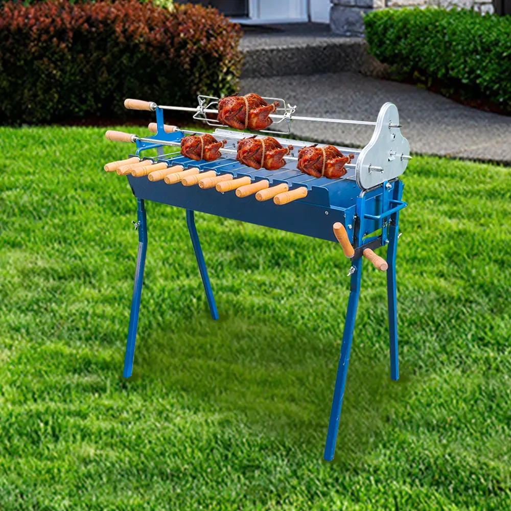 Cyprus Style Foukou Electric Rotisserie Charcoal Grill: Height-Adjustable Lift & 14-Skewer Kebab + Souvla Configuration