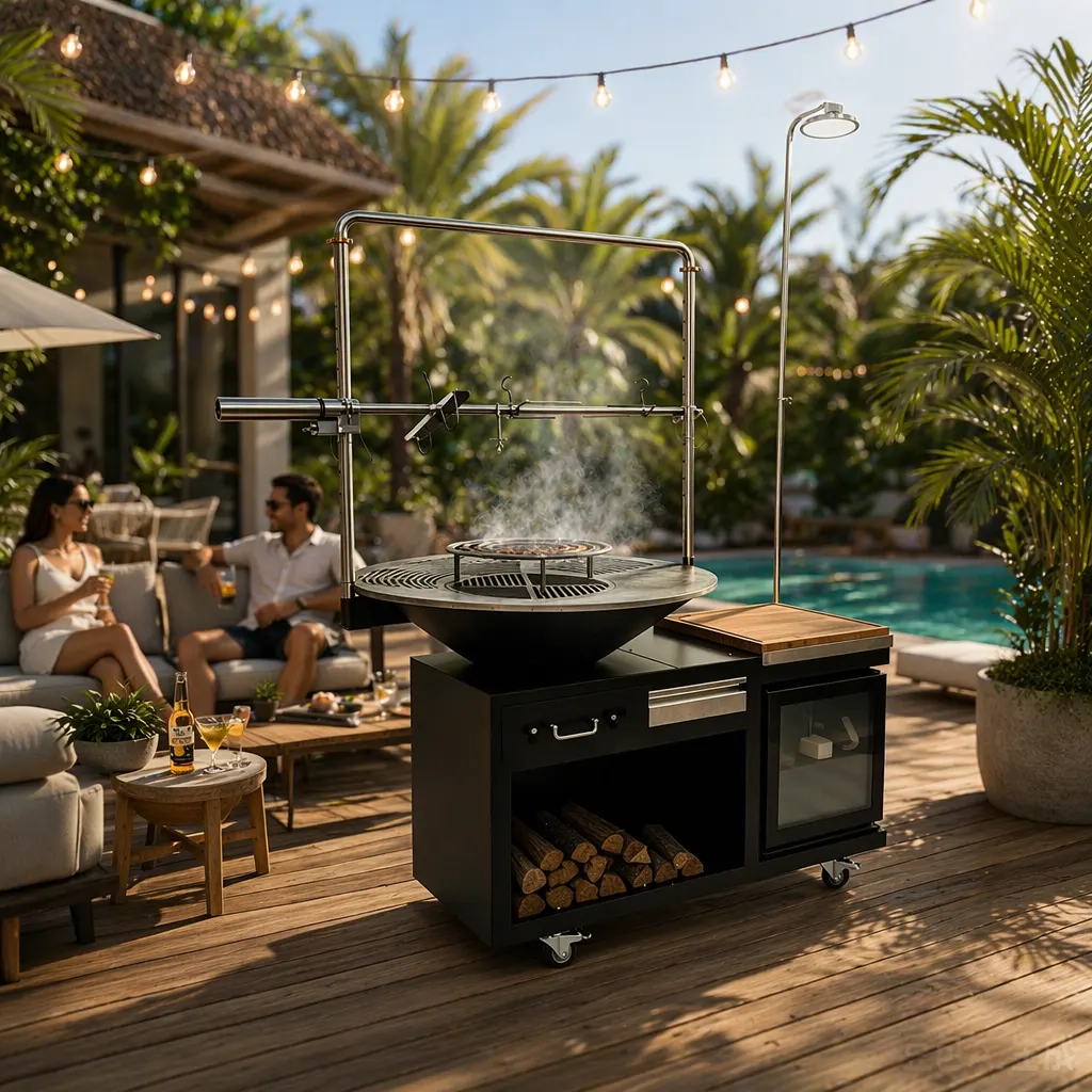 The All-in-One Outdoor Culinary Island: Professional Wood-Fired Kitchen for Premium Courtyards & Terrace Dining