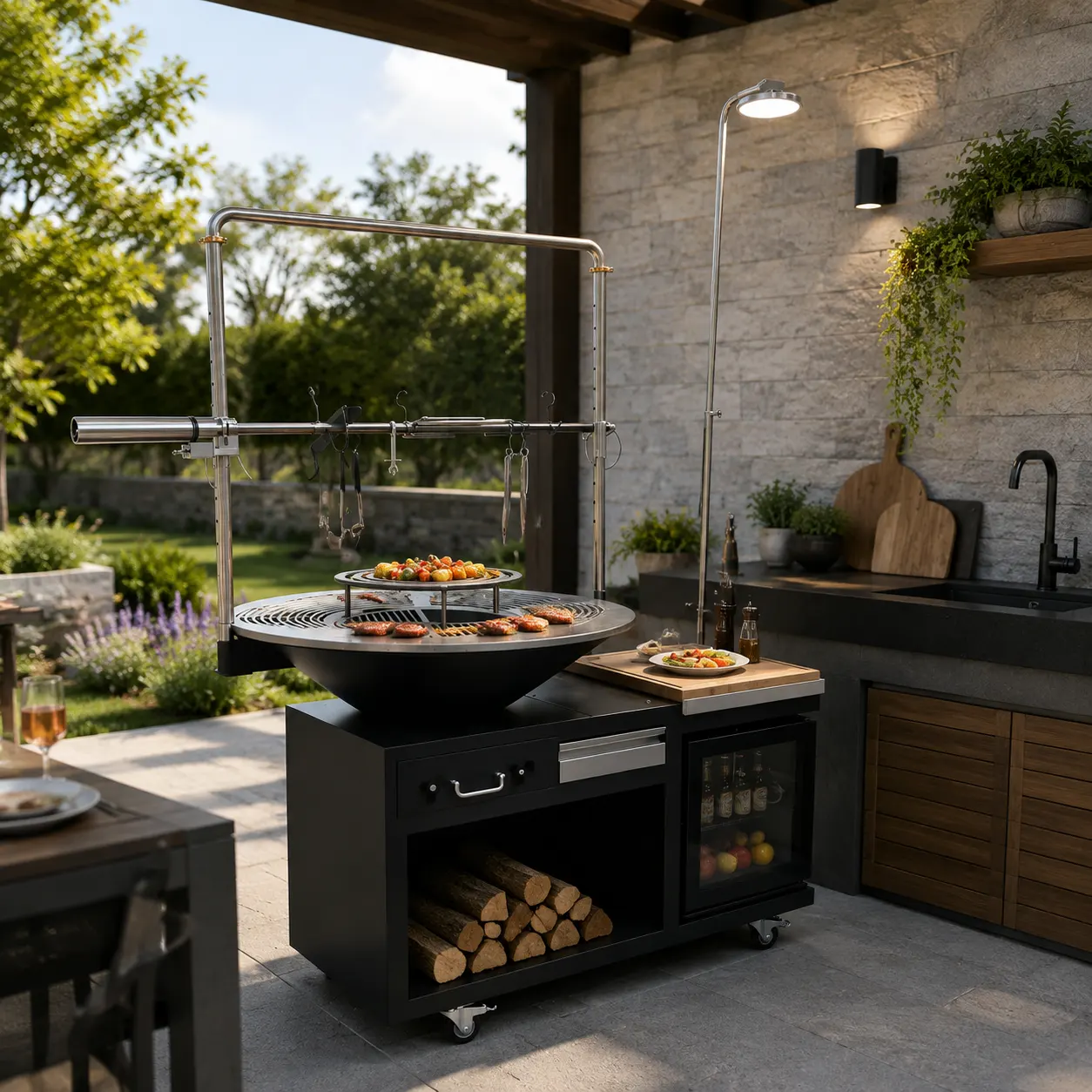 The All-in-One Outdoor Culinary Island: Professional Wood-Fired Kitchen for Premium Courtyards & Terrace Dining