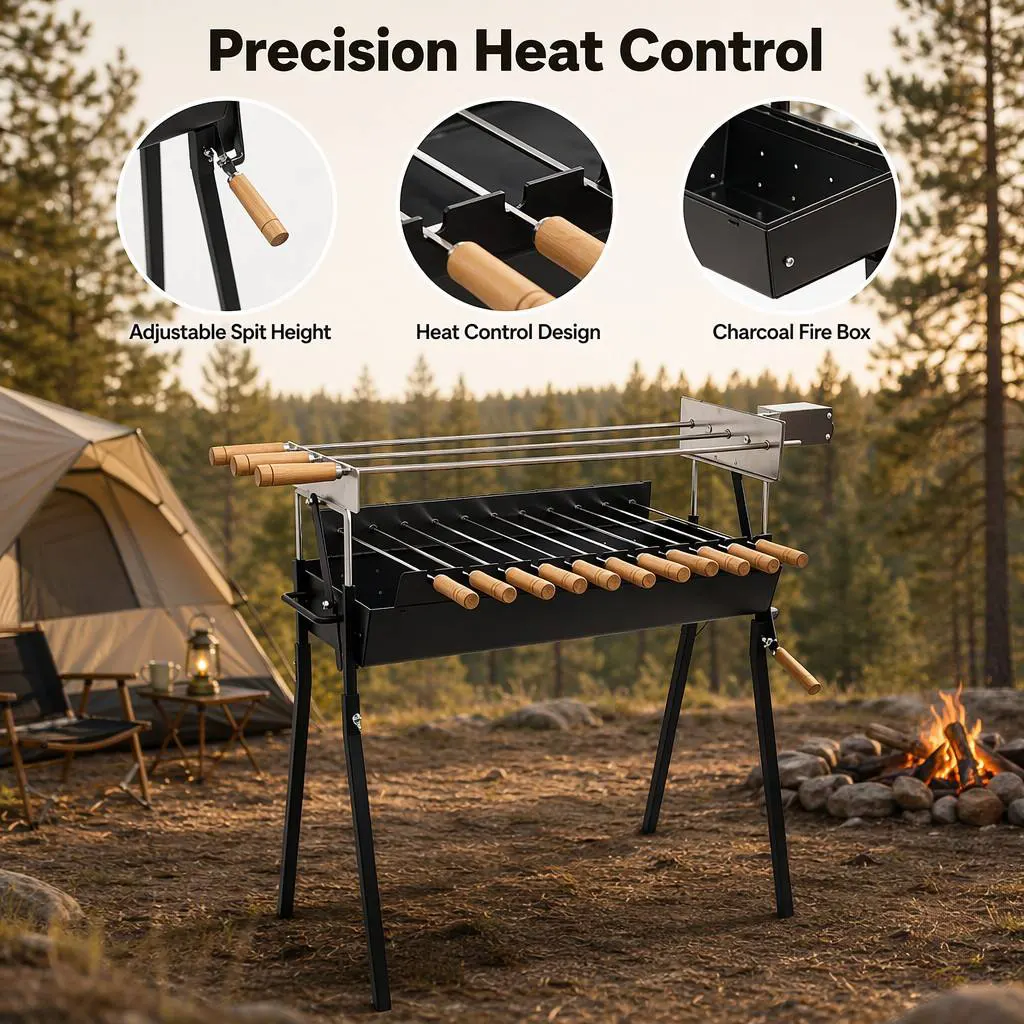 Modern Cyprus-Style Dual-Motor Kebab Grill Station: Professional-Grade Rotisserie with Independent Zone Control