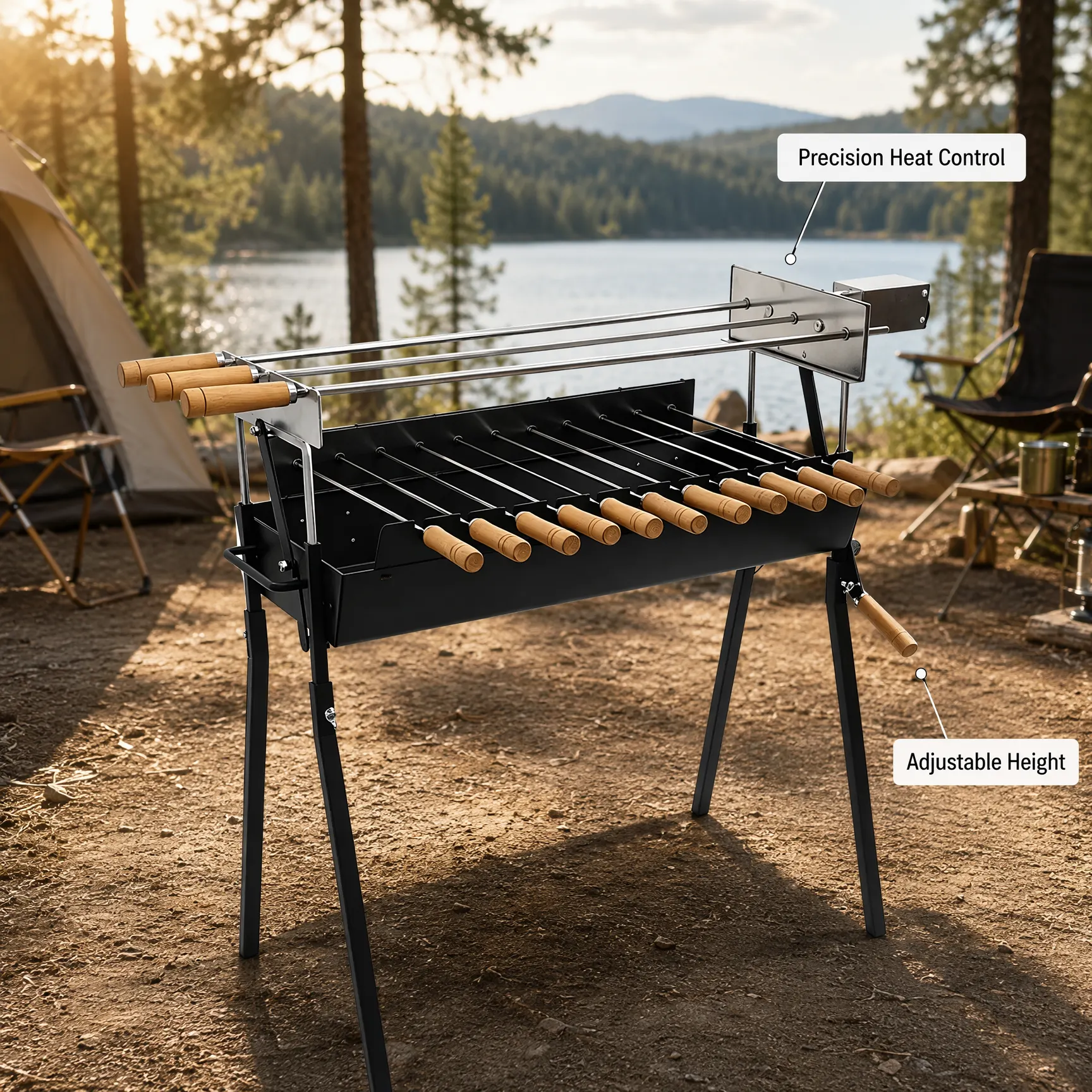 Modern Cyprus-Style Dual-Motor Kebab Grill Station: Professional-Grade Rotisserie with Independent Zone Control