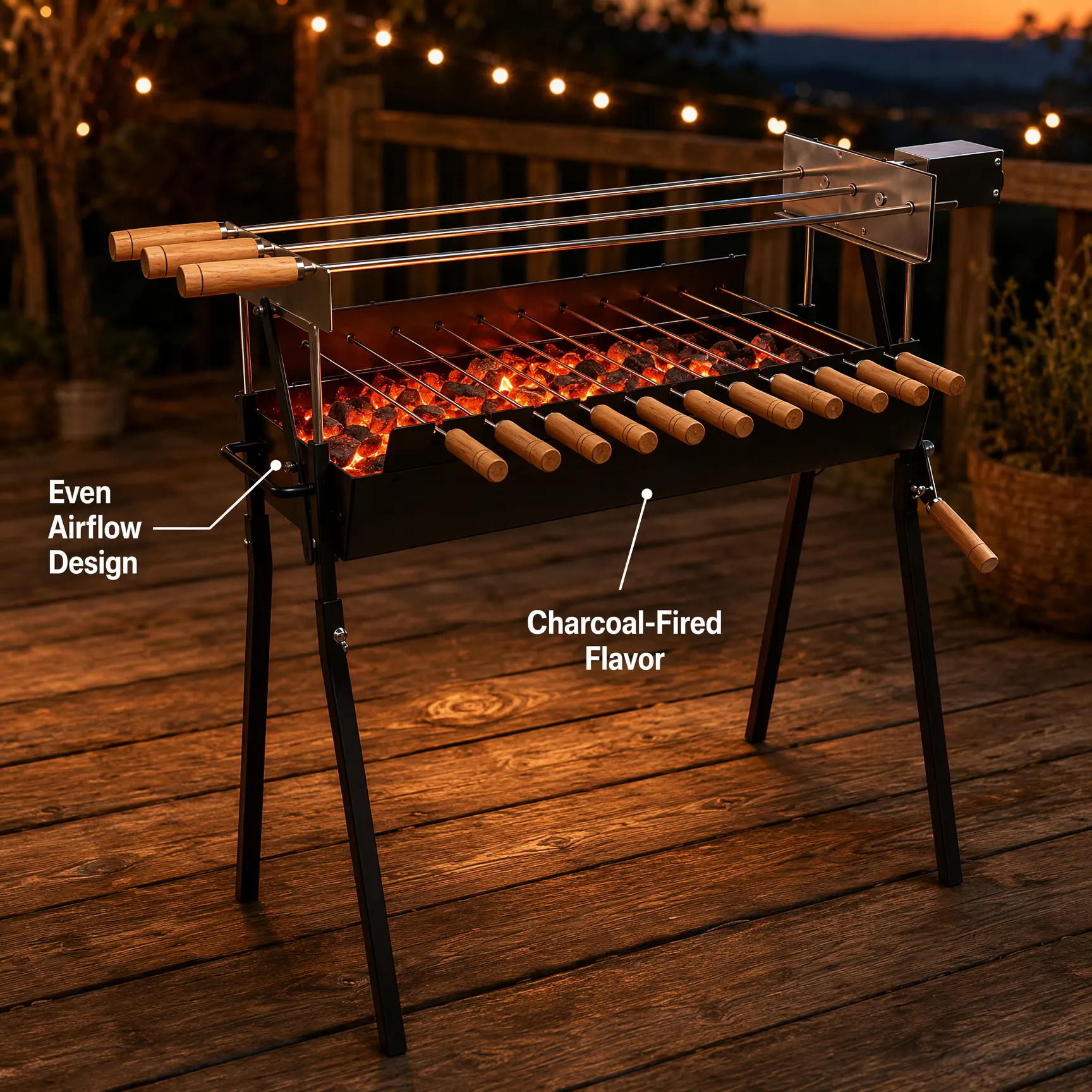 Modern Cyprus-Style Dual-Motor Kebab Grill Station: Professional-Grade Rotisserie with Independent Zone Control