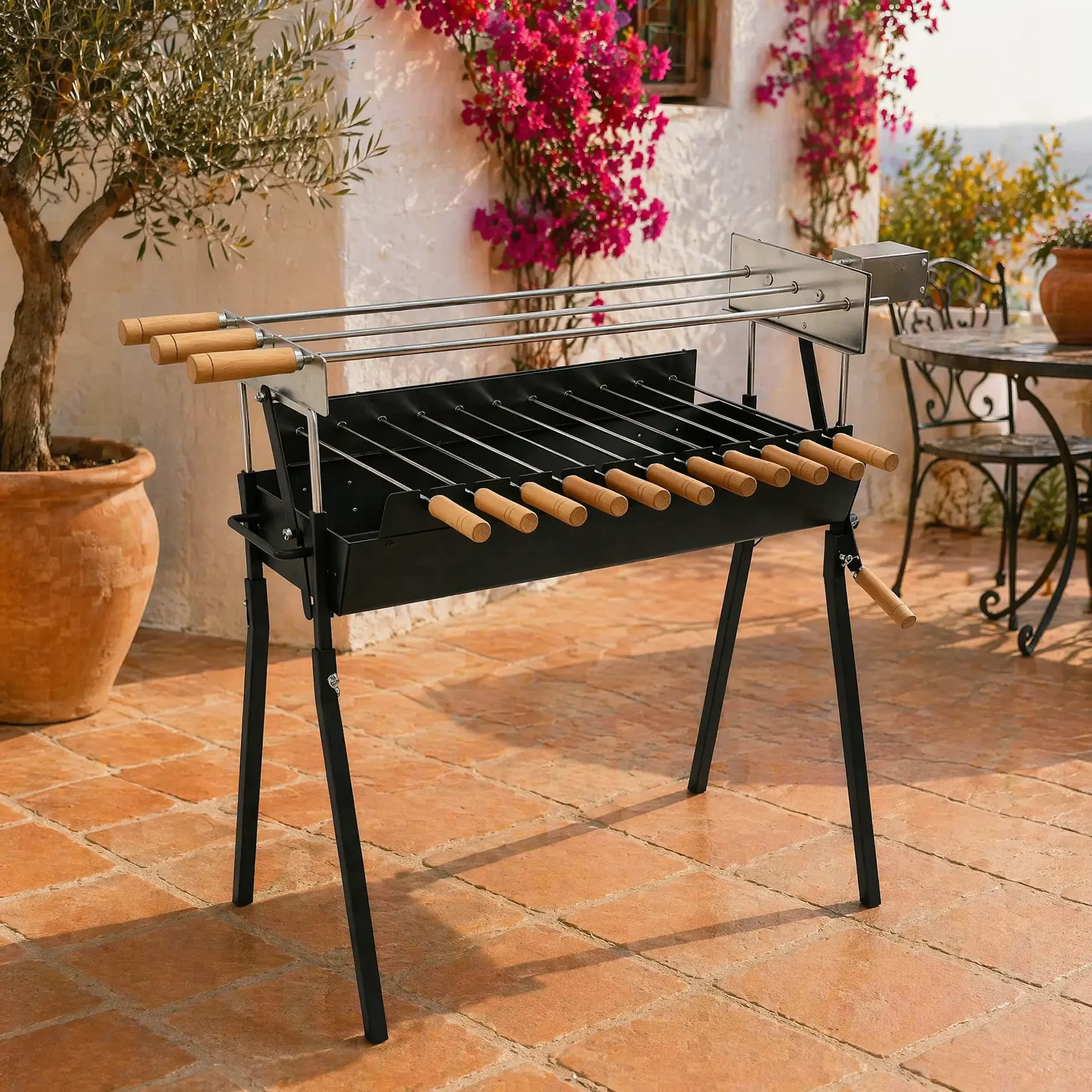 Modern Cyprus-Style Dual-Motor Kebab Grill Station: Professional-Grade Rotisserie with Independent Zone Control