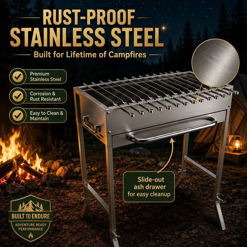 Professional 14-Skewer Portable Stainless Steel Charcoal Grill: High-Capacity Cooking for Outdoor Enthusiasts