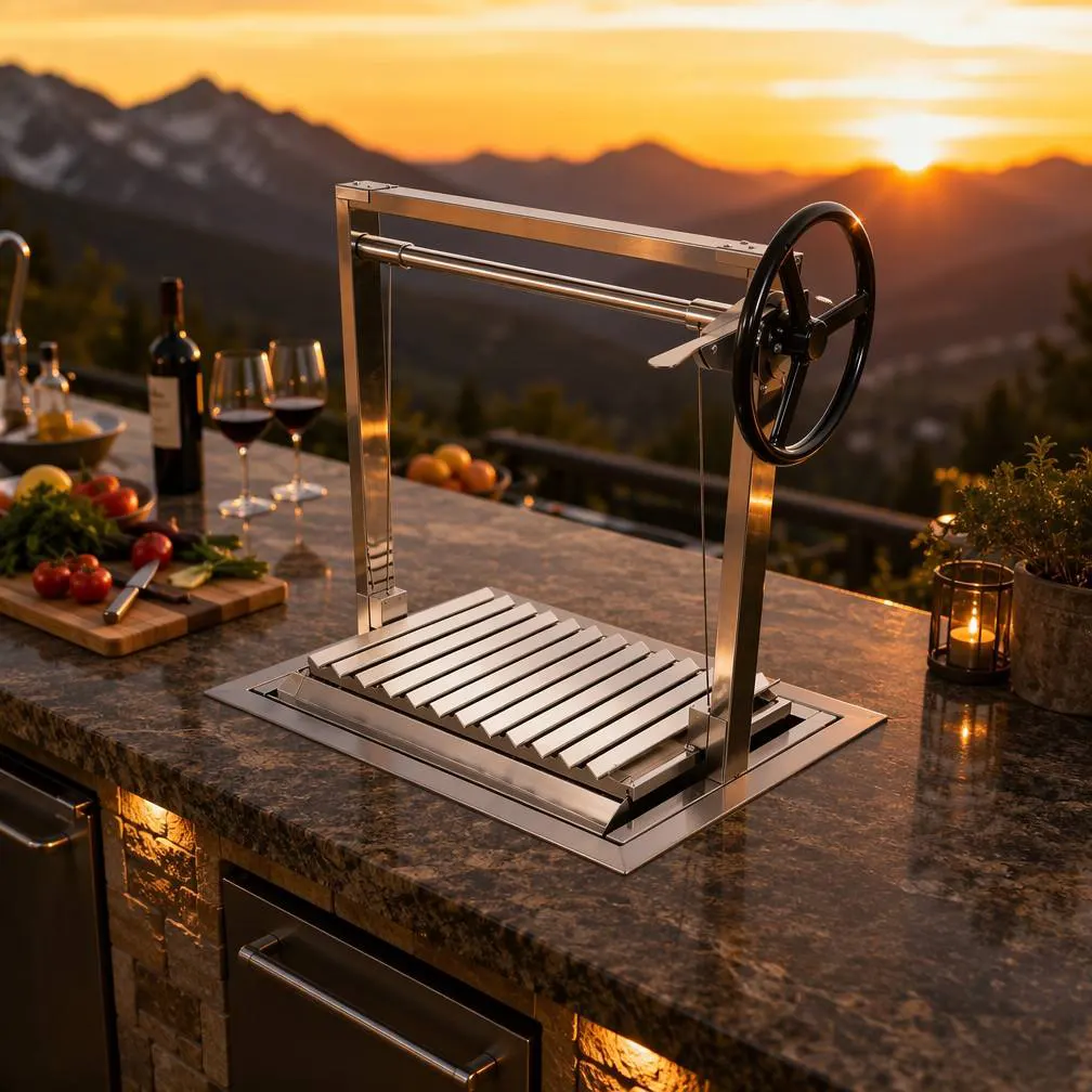 Santa Maria Style Stainless Steel Height-Adjustable Grill Insert: Professional Flame Control for Built-In Outdoor Kitchens