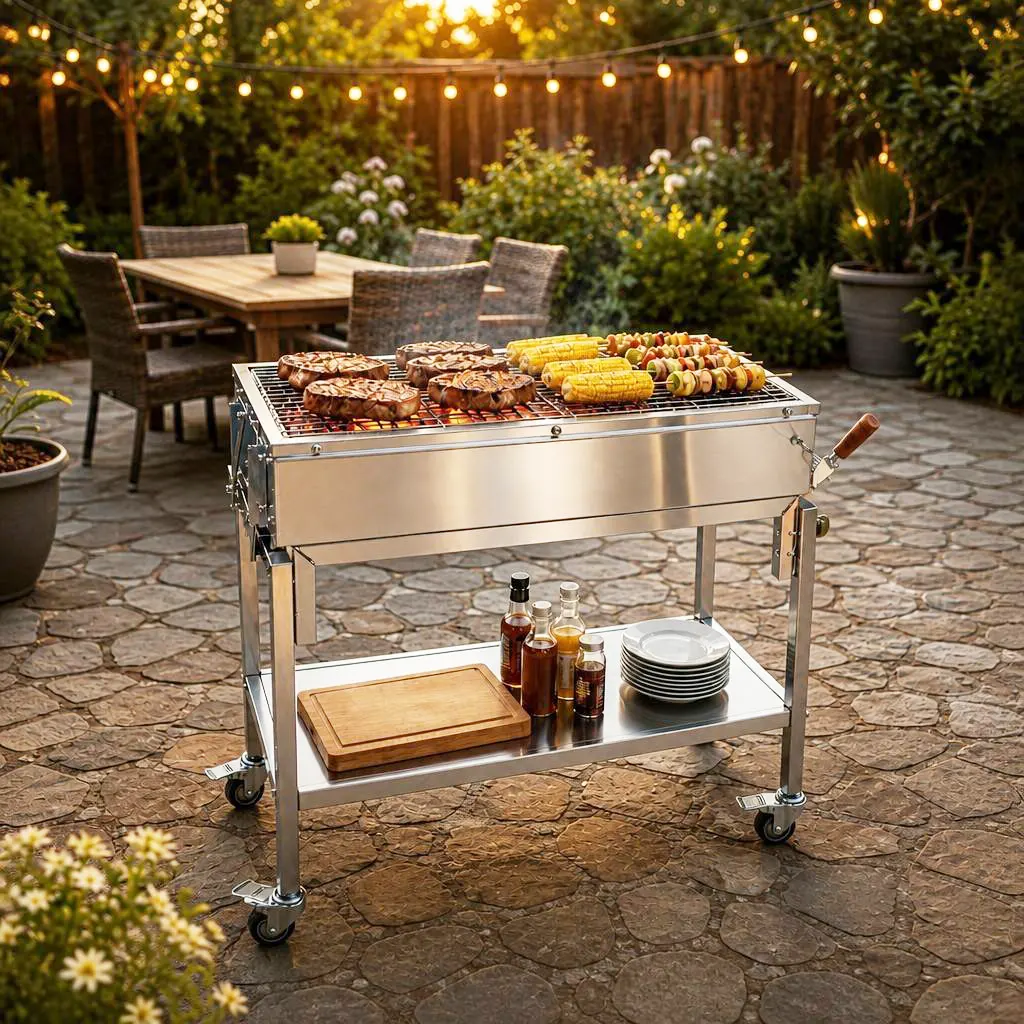 Professional Firebrick-Lined Stainless Steel Charcoal BBQ: Heavy-Duty Outdoor Cooking for Catering & Backyard Entertaining