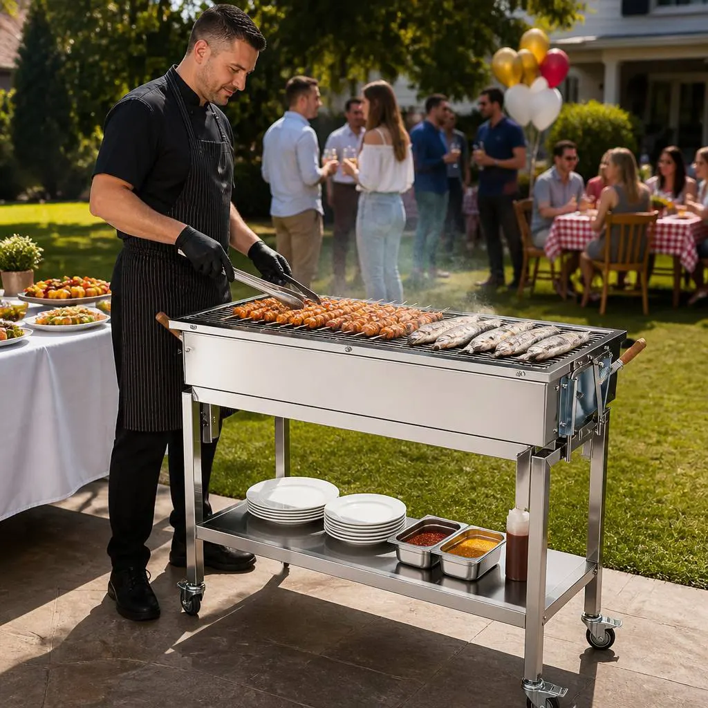 Professional Firebrick-Lined Stainless Steel Charcoal BBQ: Heavy-Duty Outdoor Cooking for Catering & Backyard Entertaining