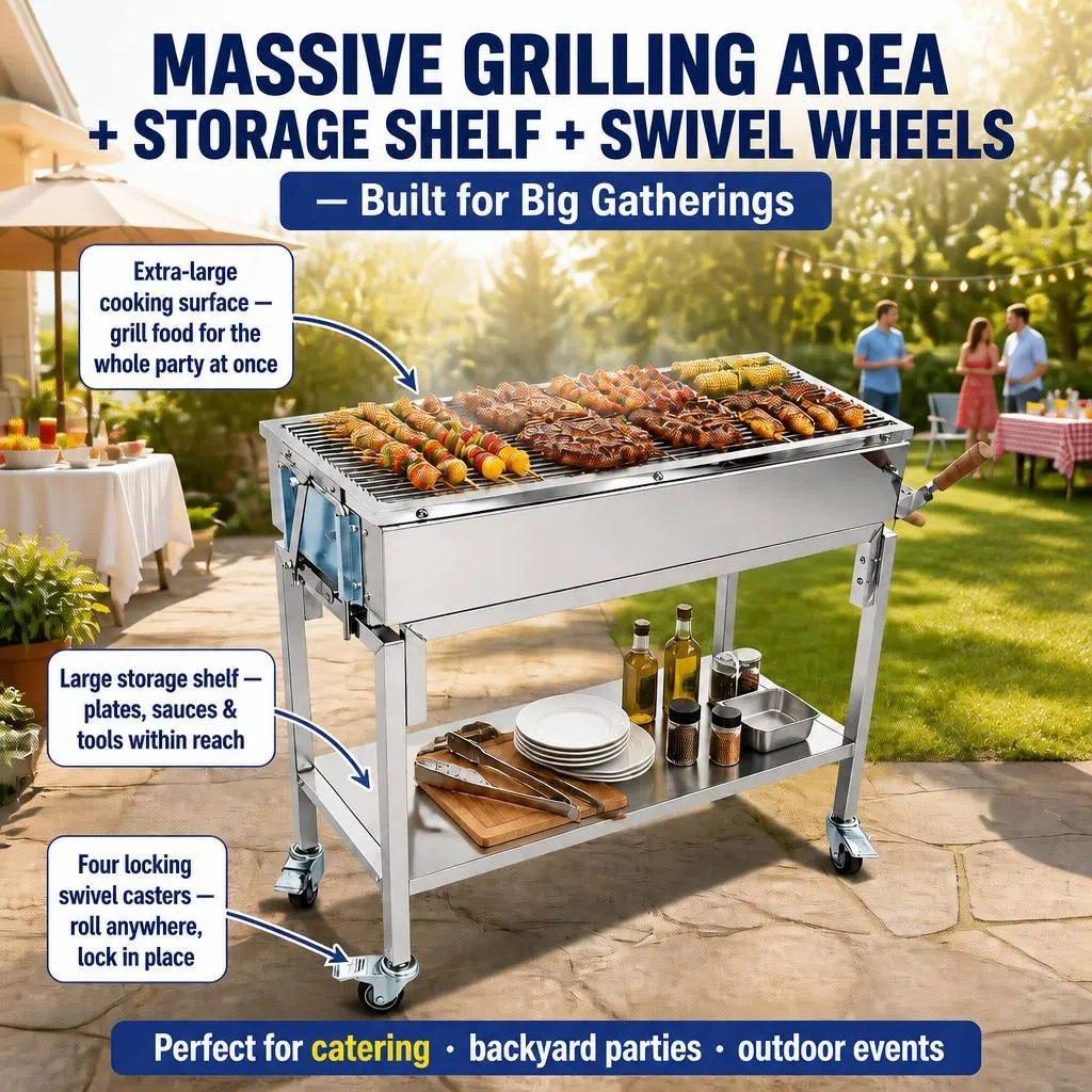 Professional Firebrick-Lined Stainless Steel Charcoal BBQ: Heavy-Duty Outdoor Cooking for Catering & Backyard Entertaining