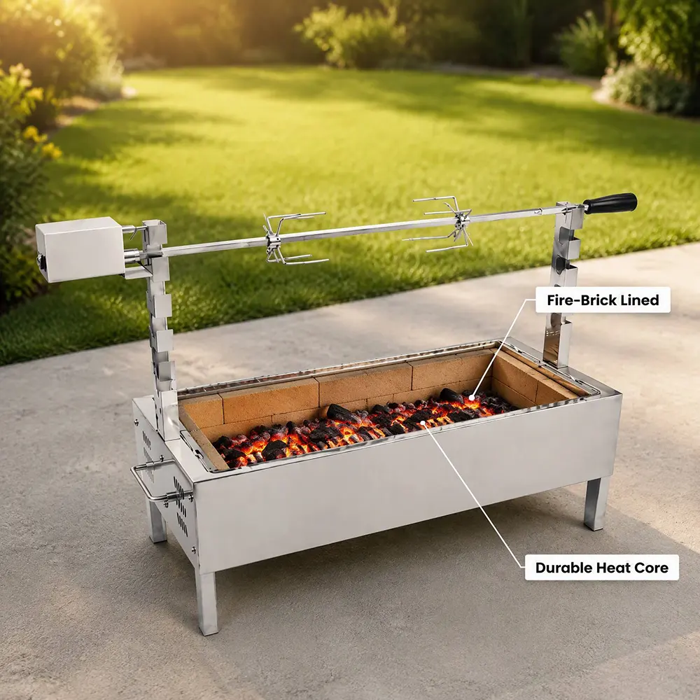 2-in-1 Electric Rotisserie Charcoal Grill: Motorized Spit Meets Traditional Wood-Fire Grilling