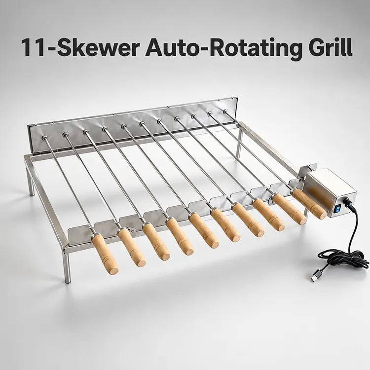 Automated Precision: 10-Skewer Motorized Rotating Grill for Professional Results