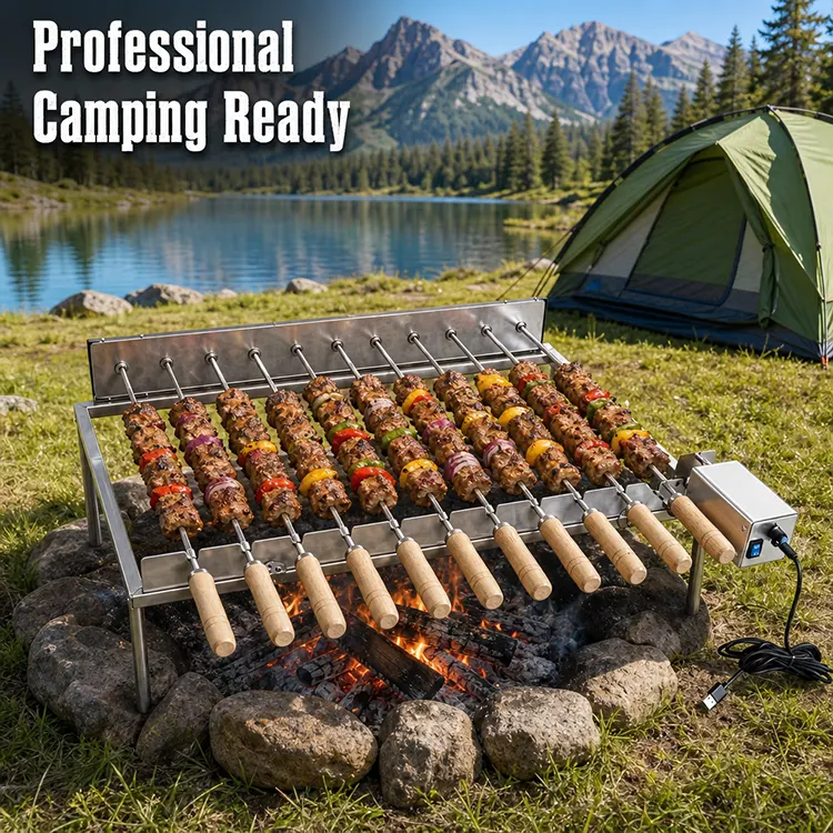 Automated Precision: 10-Skewer Motorized Rotating Grill for Professional Results