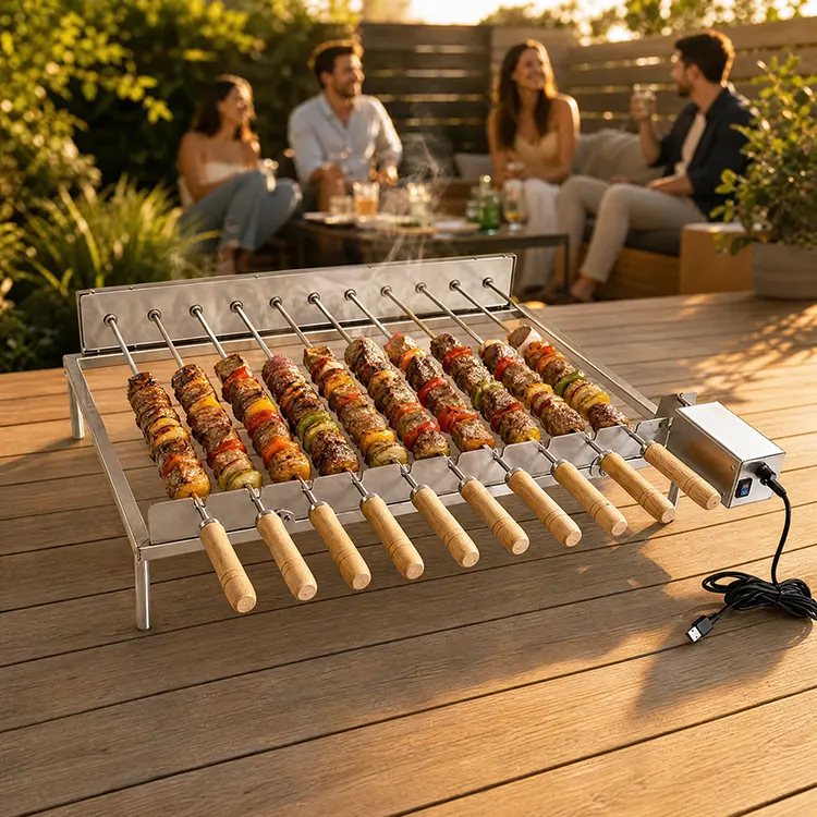 Automated Precision: 10-Skewer Motorized Rotating Grill for Professional Results