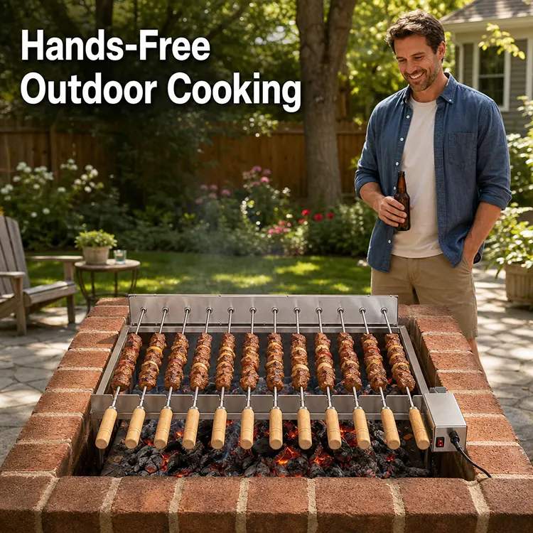 Automated Precision: 10-Skewer Motorized Rotating Grill for Professional Results