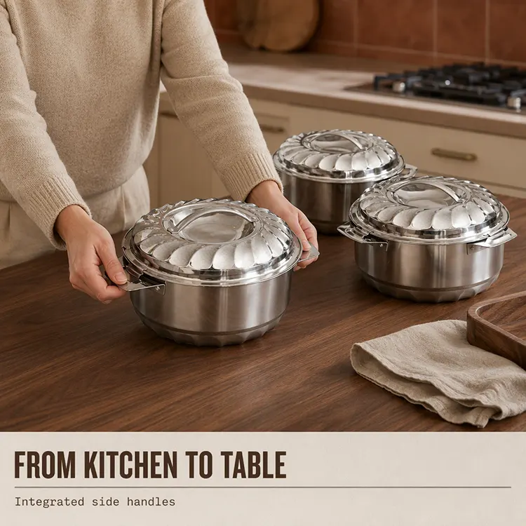 4-Piece Stainless Steel Insulated Hot Pot & Casserole Set，Caserola termica din inox