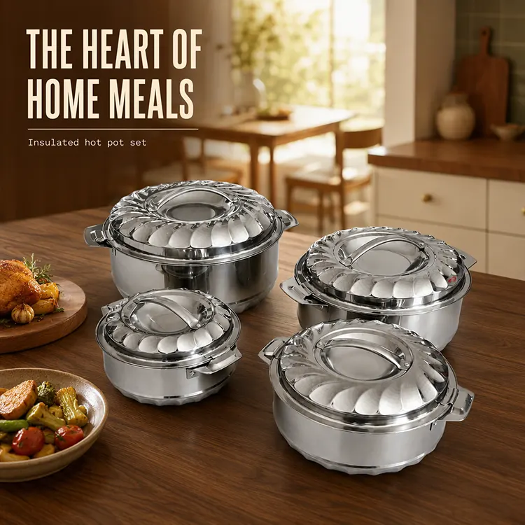 4-Piece Stainless Steel Insulated Hot Pot & Casserole Set，Caserola termica din inox